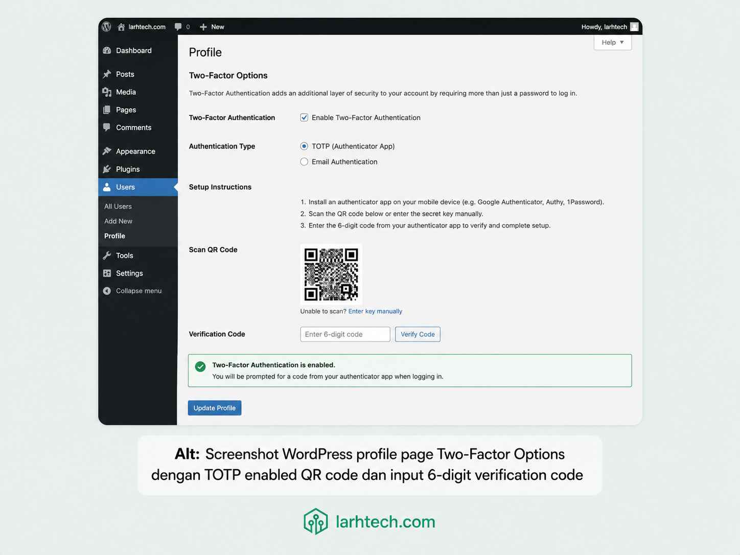 Screenshot Two-Factor settings page