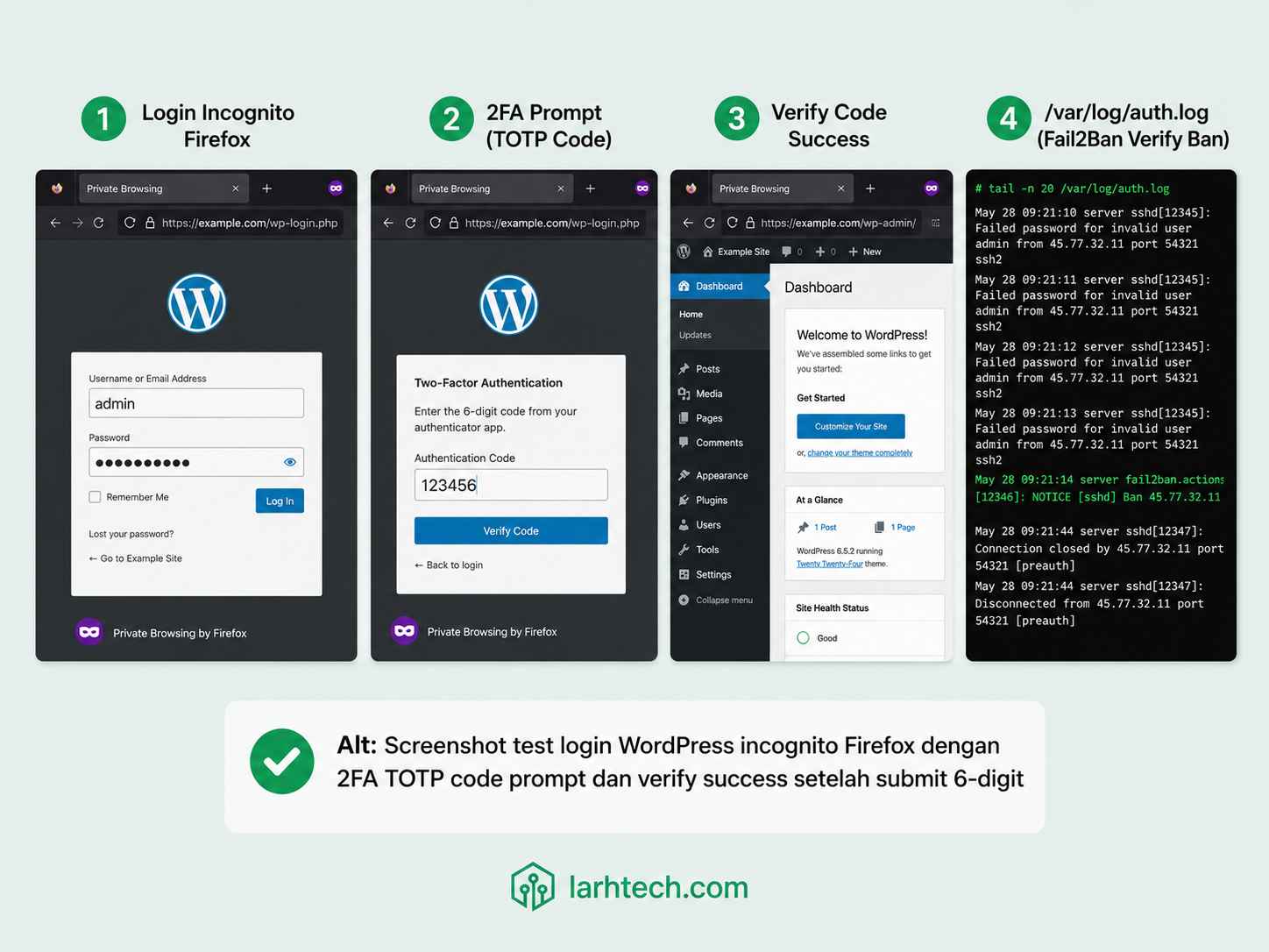 Screenshot test login incognito Firefox + 2FA prompt + verify code success